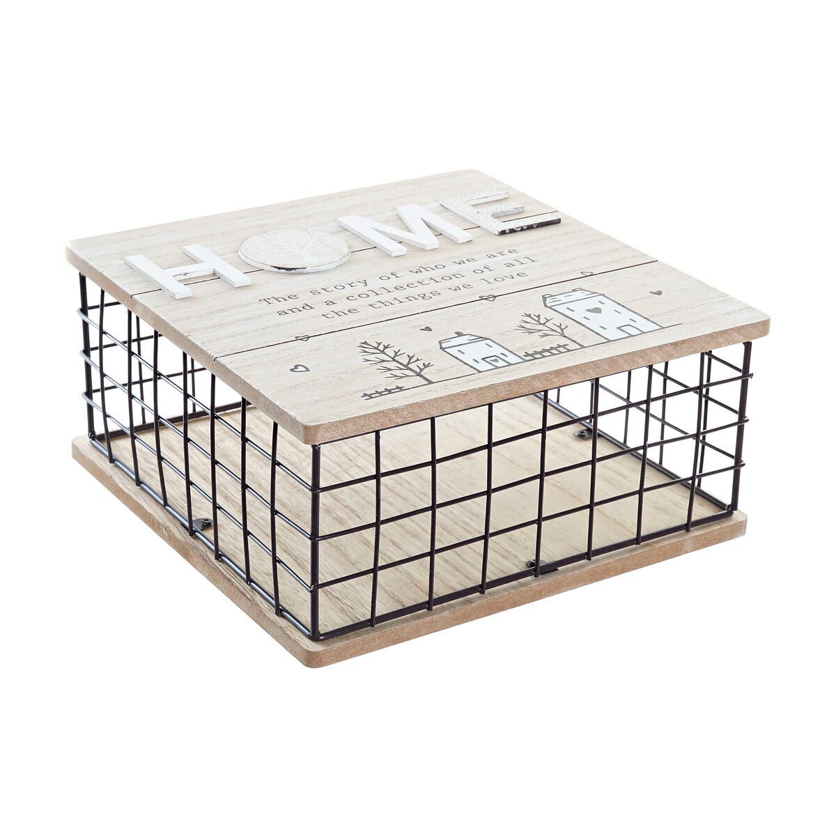 Boîte Décorative DKD Home Decor Noir Naturel Métal Bois MDF