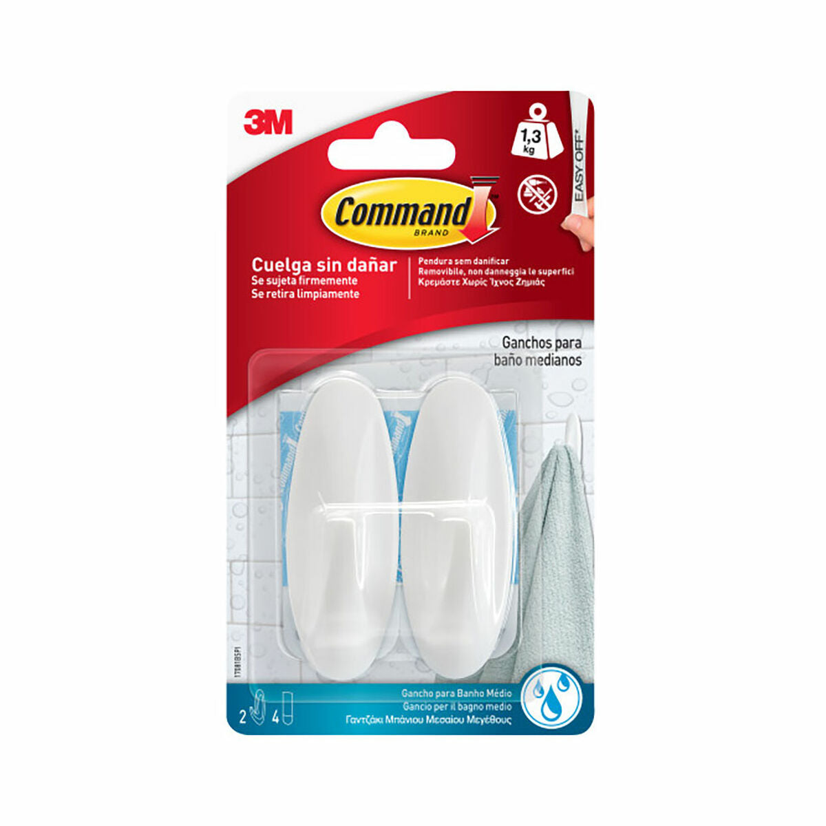Crochet pour suspendre 3M 1,3 kg Blanc Métal Plastique (2 Unités)