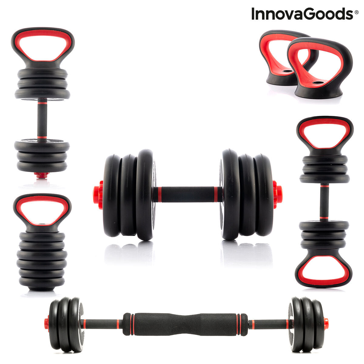 Ensemble de Poids Réglables 6 en 1 avec Guide d’Exercices Sixfit InnovaGoods Fer (Reconditionné B)