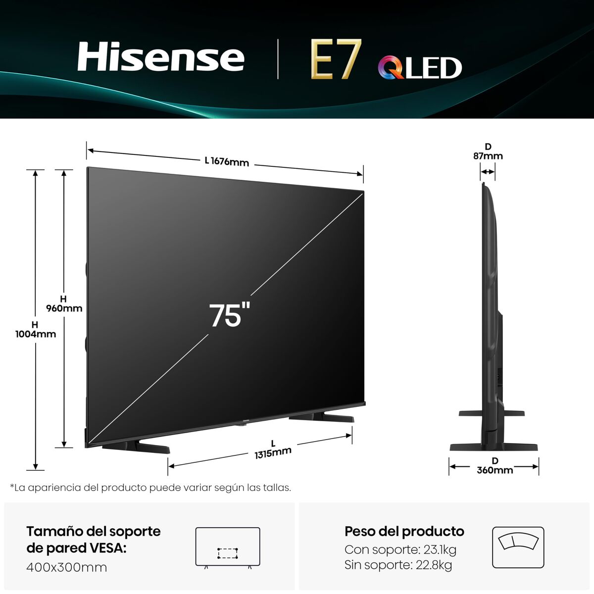 TV intelligente Hisense 75E7Q 75" 4K Ultra HD LED HDR D-LED QLED