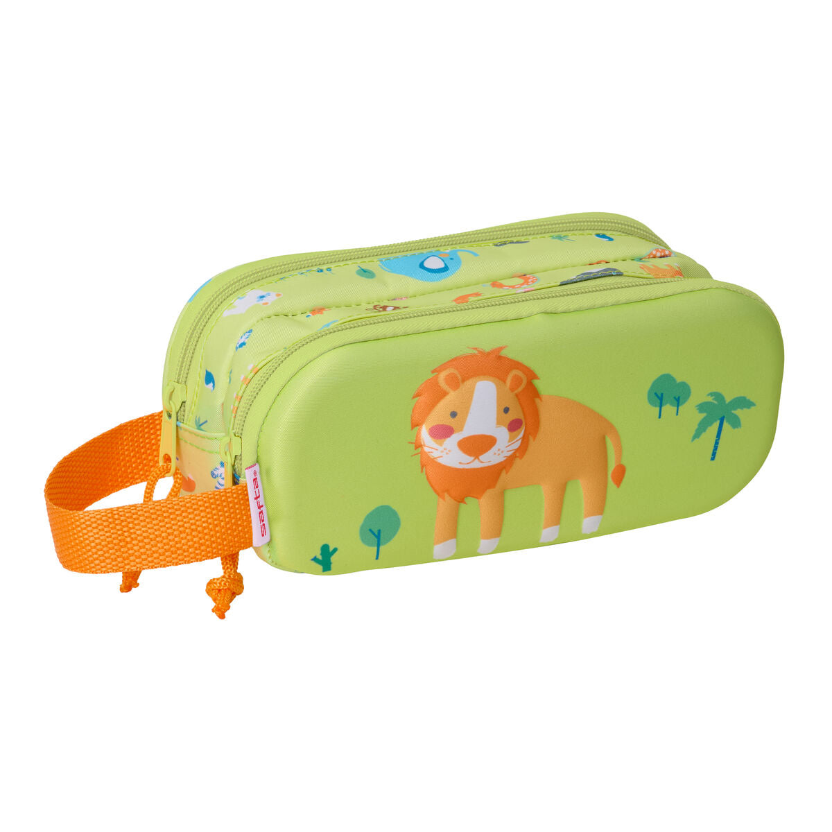 Trousse Fourre-Tout Double Safta Vert clair 21 x 8 x 6 cm 3D Lion