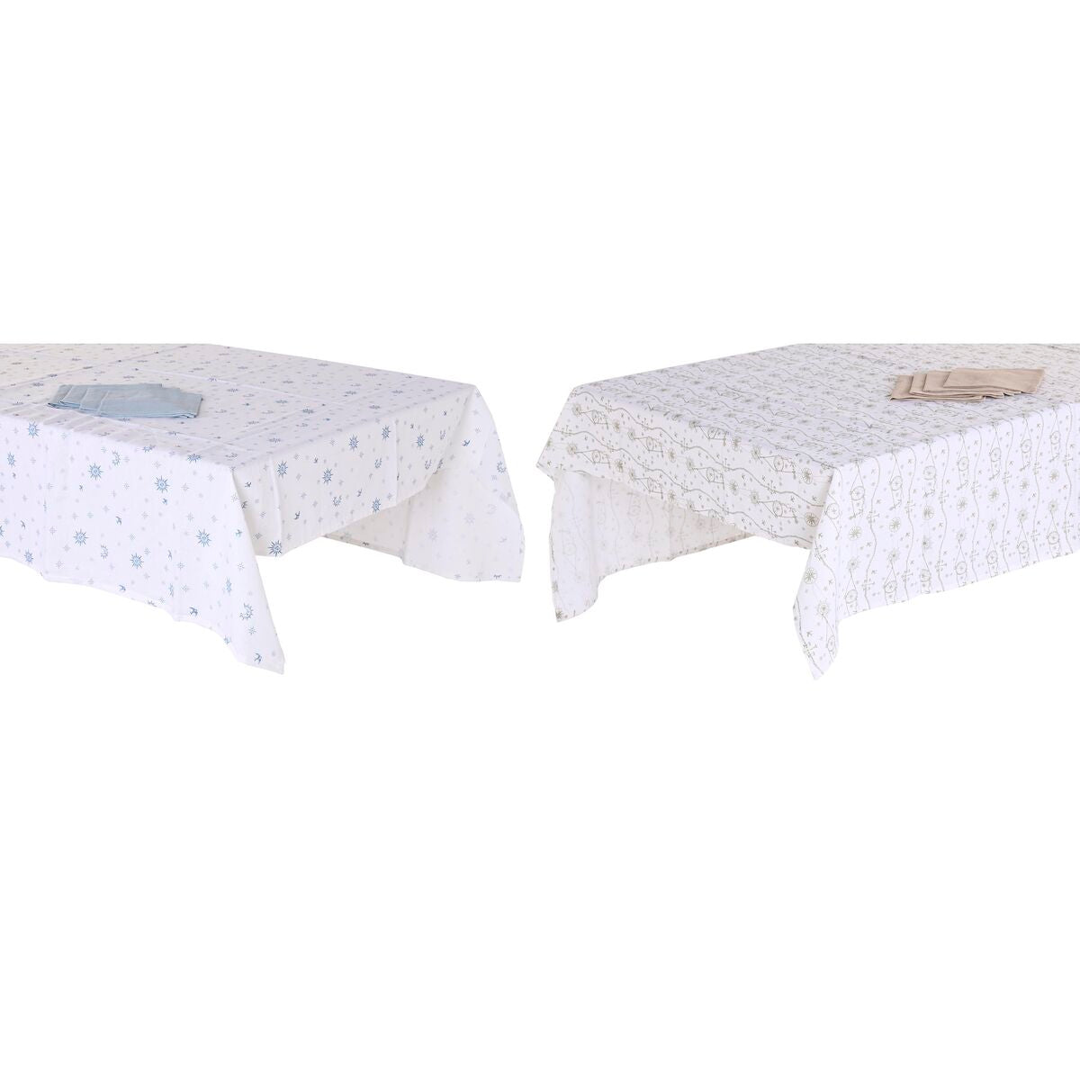 Nappe et serviettes de table DKD Home Decor 150 x 150 cm Bleu Marron Blanc (2 Unités)