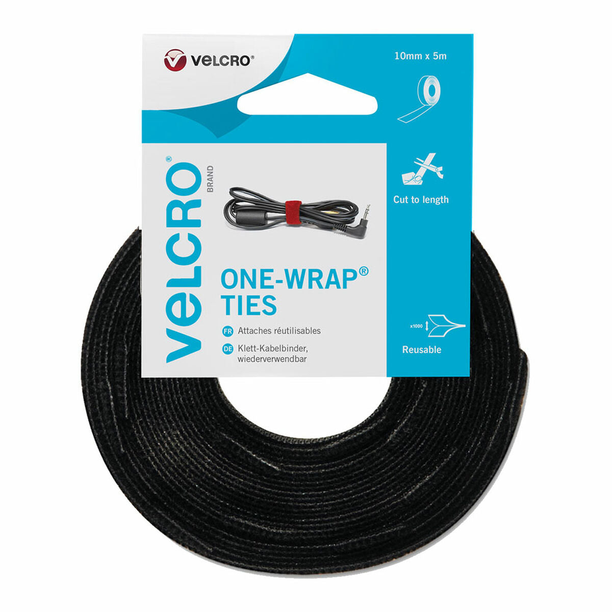 Attache de câbles Velcro one-wrap Noir 10 mm x 5 m