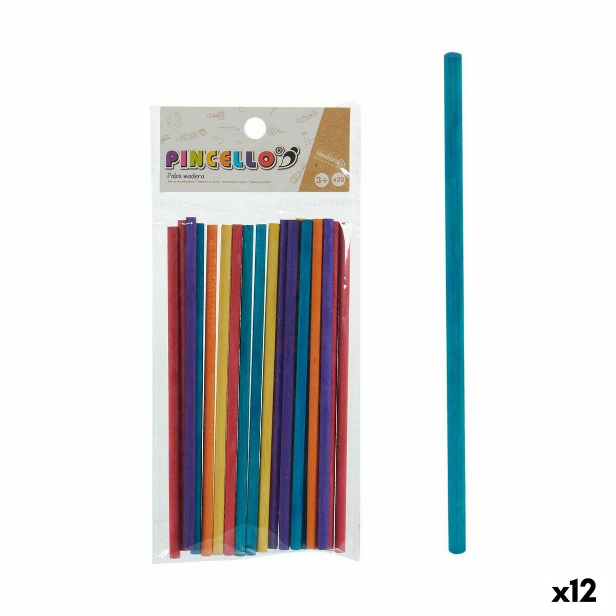 Bâtonnets Pincello Multicouleur Bois Travaux manuels (12 Unités)