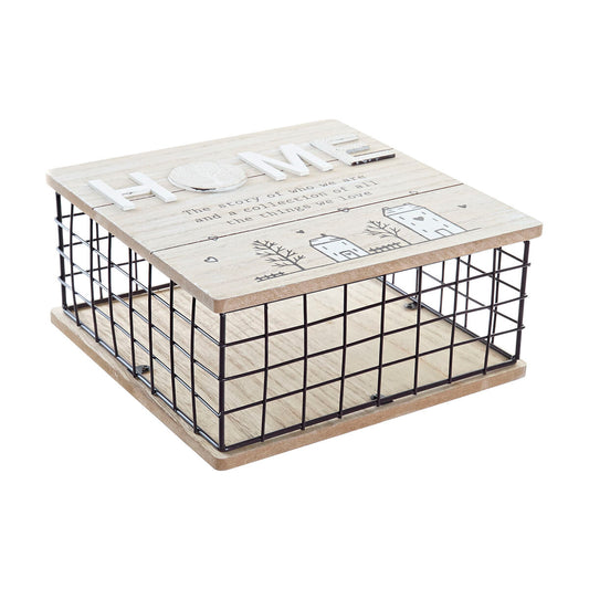 Boîte Décorative DKD Home Decor Noir Naturel Métal Bois MDF