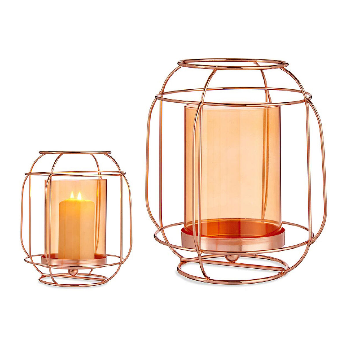 Bougeoir Gift Decor Cuivre Ambre Métal verre 19 x 20 x 19 cm Lanterne