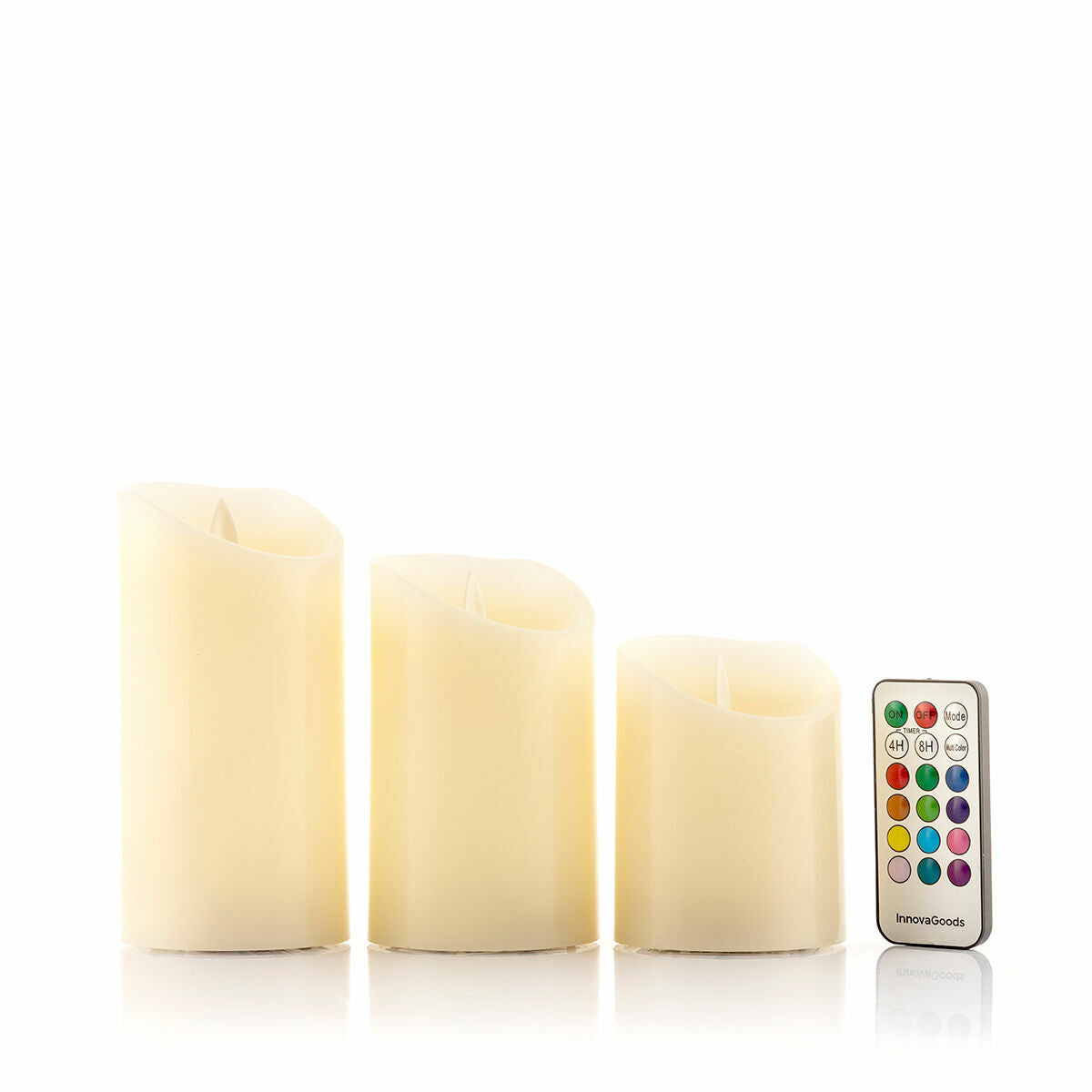 Bougies LED Multicolores Effet Flamme avec Télécommande Lendles InnovaGoods Blanc 3 Unités (Reconditionné A)