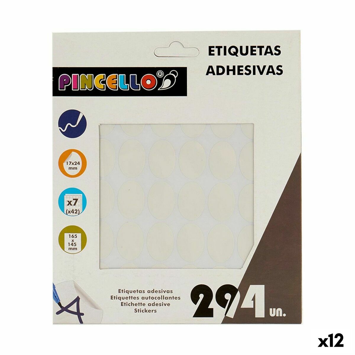 Étiquettes adhésives Pincello Blanc 17 x 4 x 19 cm 17 x 24 mm Oblongue (12 Unités)