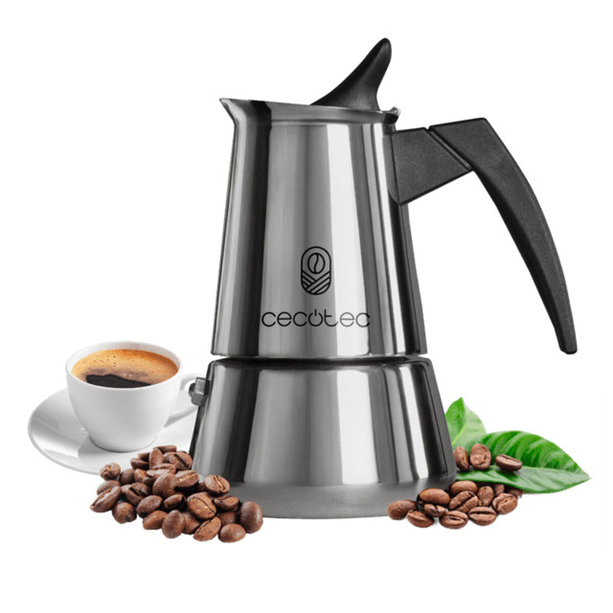 Cecotec Cafetière Italienne Piccolina 900 Inox 10 Tasses Antigoutte Ergonomique