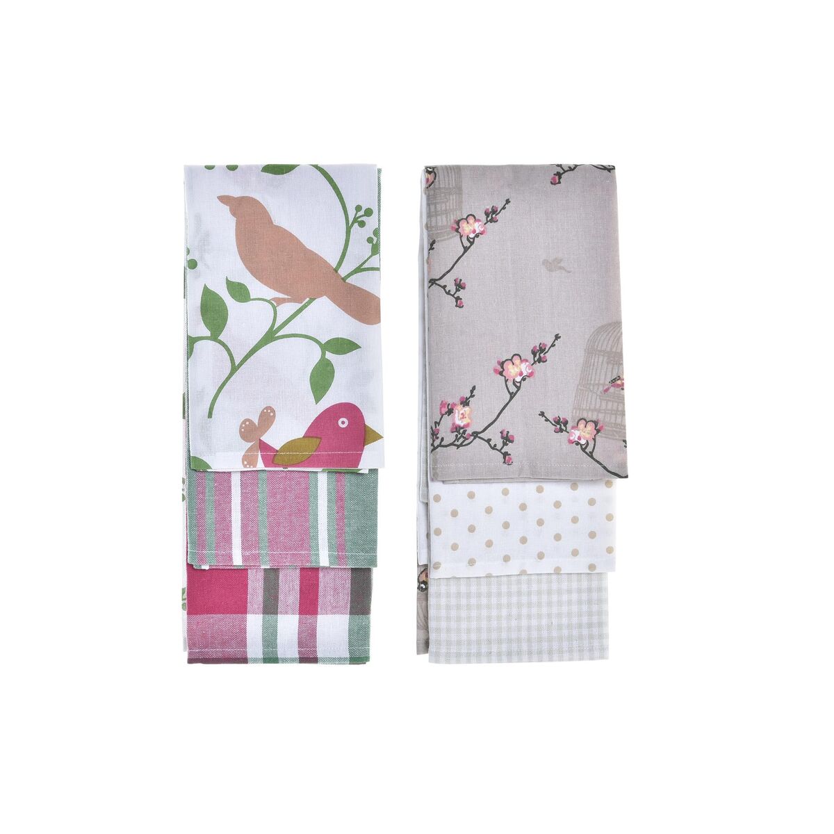Ensemble de Chiffons DKD Home Decor Marron Rouge Vert Beige 60 x 0,5 x 40 cm Fleurs Oiseaux