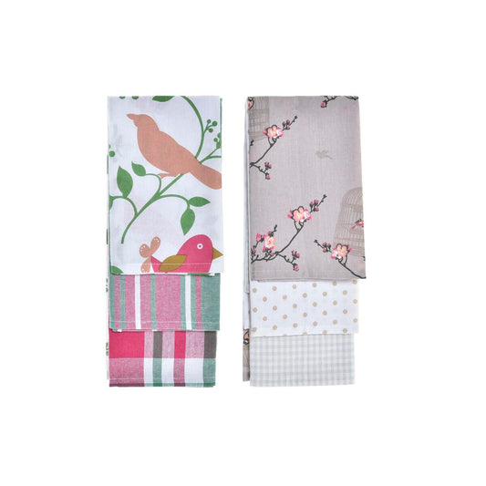 Ensemble de Chiffons DKD Home Decor Marron Rouge Vert Beige 60 x 0,5 x 40 cm Fleurs Oiseaux
