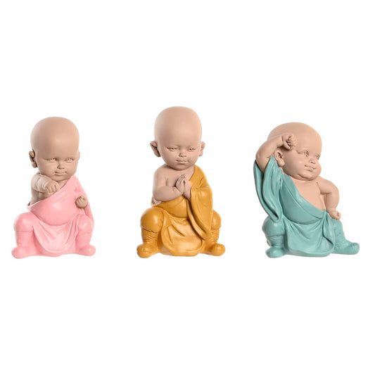 Figurine Décorative DKD Home Decor Bleu Rose Jaune Résine Moine (8 x 5,5 x 12,7 cm) (3 Unités)