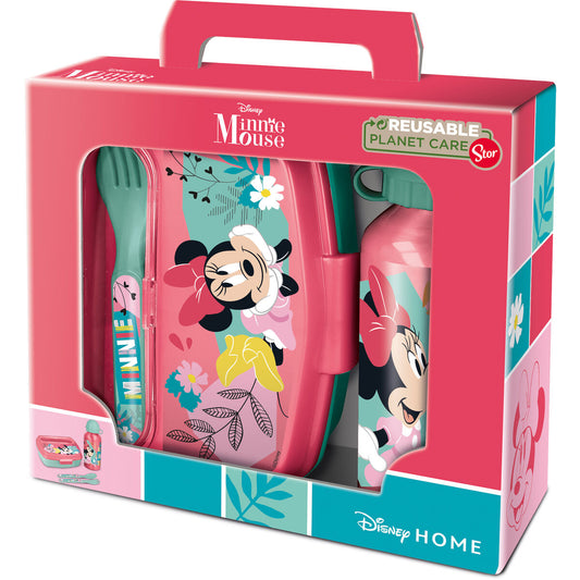 Gamelle avec Gourde Minnie Mouse Naive Rose Rose clair Polyester 21 x 18 x 7 cm