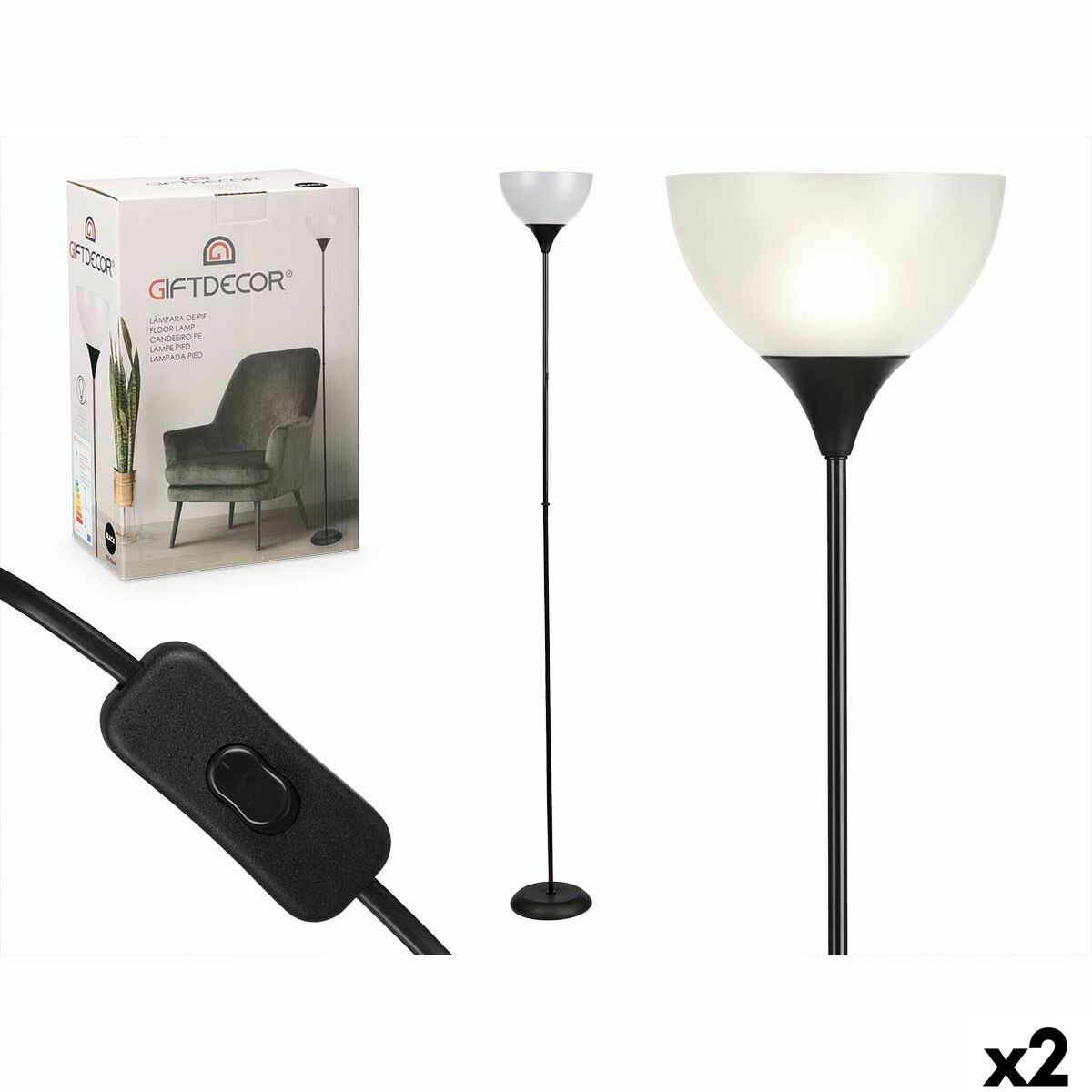 Lampadaire Gift Decor Blanc Noir 60 W 220-240 V 22 x 185 x 22 cm (2 Unités)