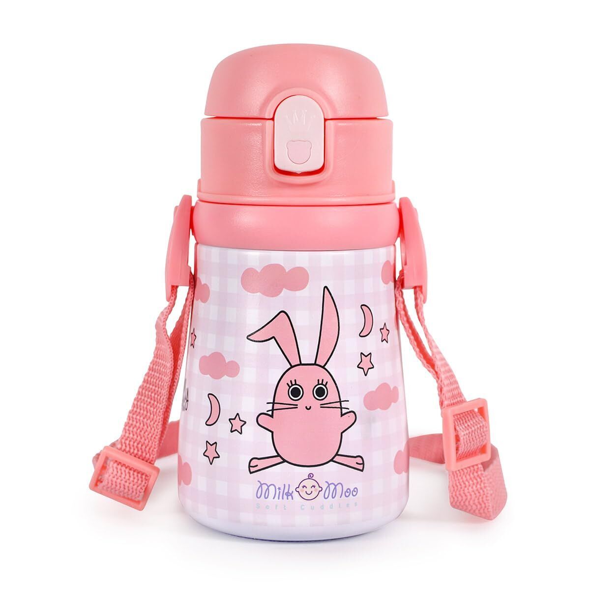 Milk&Moo Gourde enfant inox Bunny rose 360ml résistante avec poignée