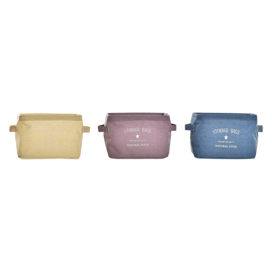 Panier DKD Home Decor Jaune Bleu Bordeaux Toile Moderne 20 x 16 x 15 cm (3 Unités)