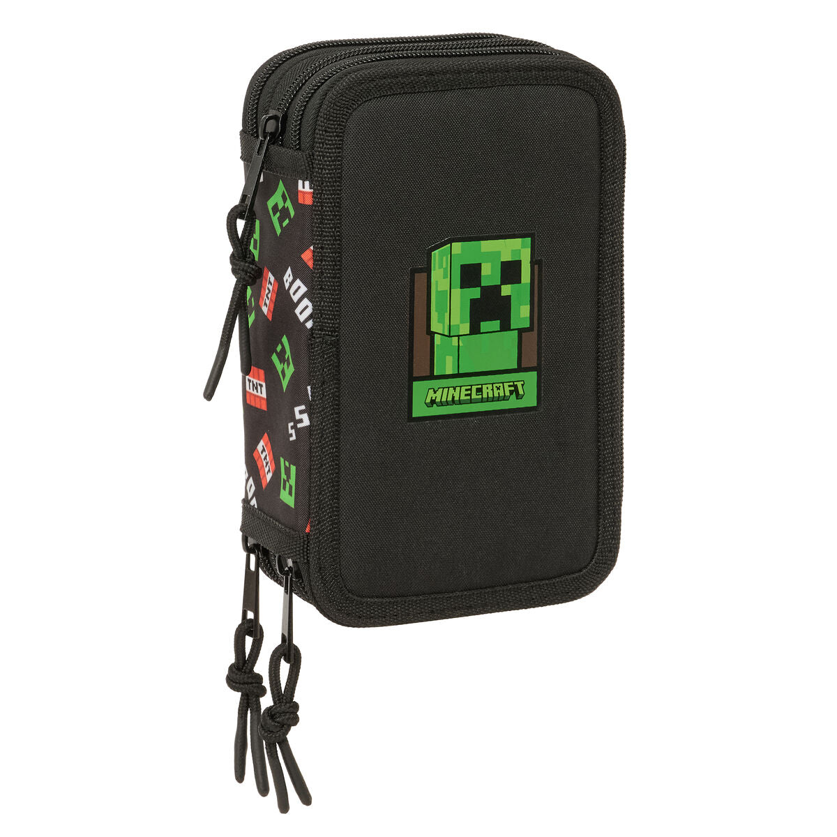 Pochette à crayons triple Minecraft Noir 12,5 x 19,5 x 5,5 cm 37 Pièces