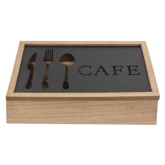 Range-couverts DKD Home Decor Marron Noir Métal Bois MDF Vintage 25 x 18 x 6 cm