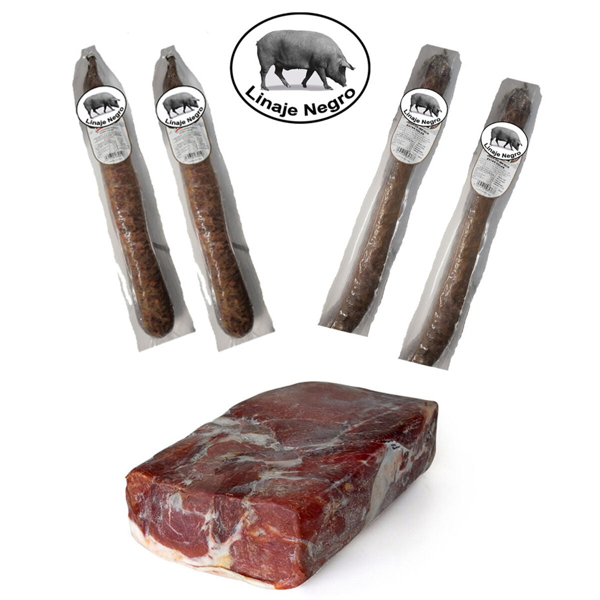 Set de jambon ibérique Cebo, Chorizo et Saucisson Linaje Negro 8 kg Saucisson ibérique extra x 2 Chorizo ibérique extra x 2
