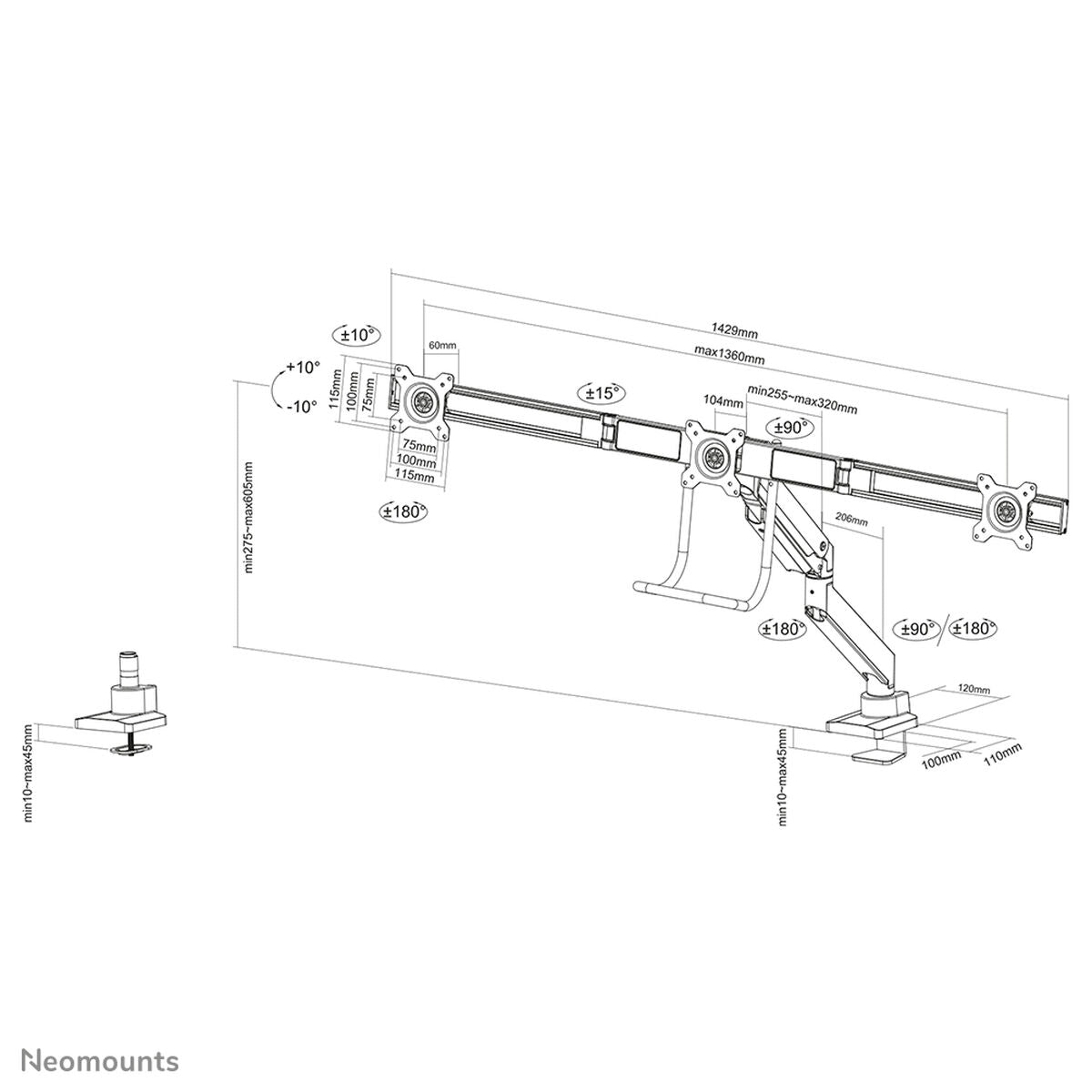 Support de TV Neomounts NM-D775DX3WHITE 17" 27" 6 Kg