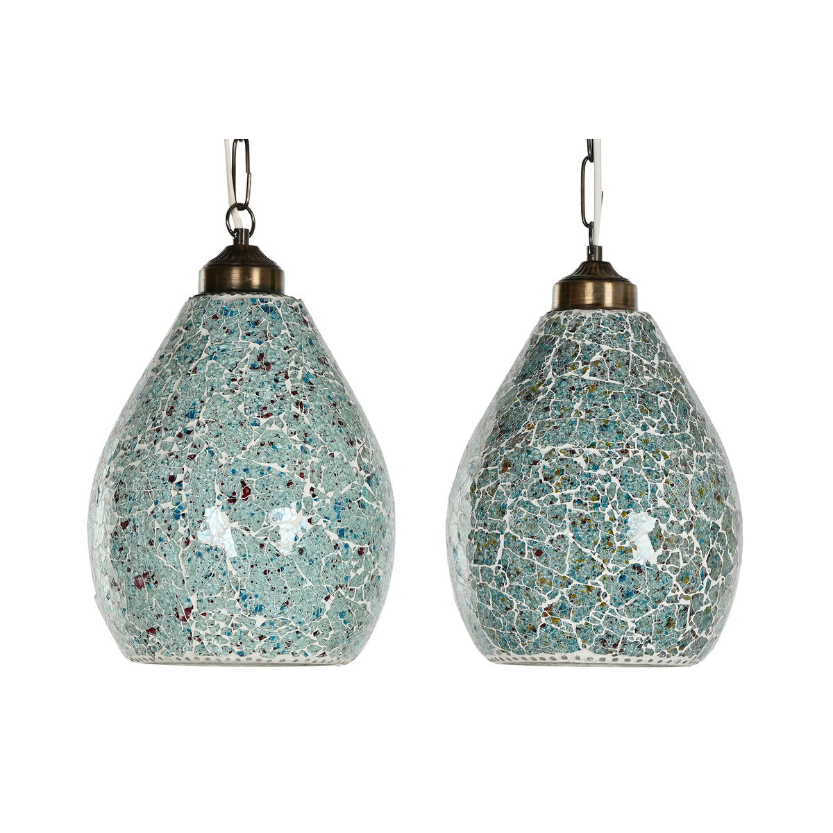 Suspension Home ESPRIT Vert Bleu ciel Métal Verre 25 W 23 x 23 x 66 cm (2 Unités)