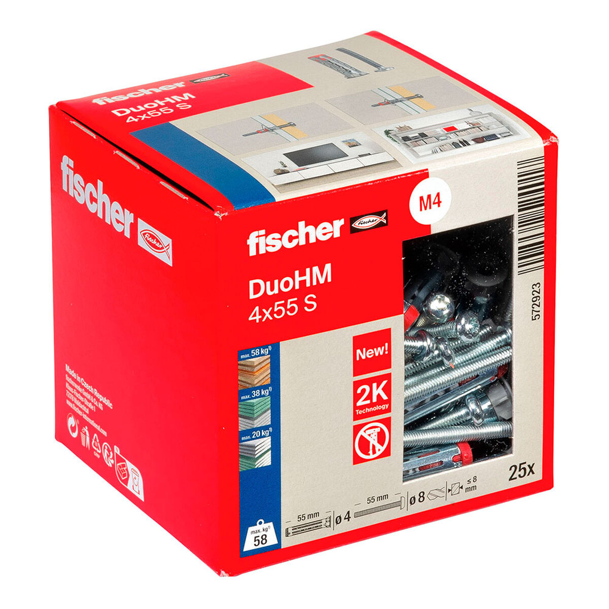 Chevilles et vis Fischer DUO HM Ø8x55 mm (25 unités)