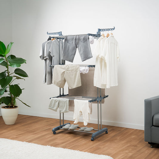 Étendoir à Linge Pliant Vertical InnovaGoods — 24 Barres sur Roulettes