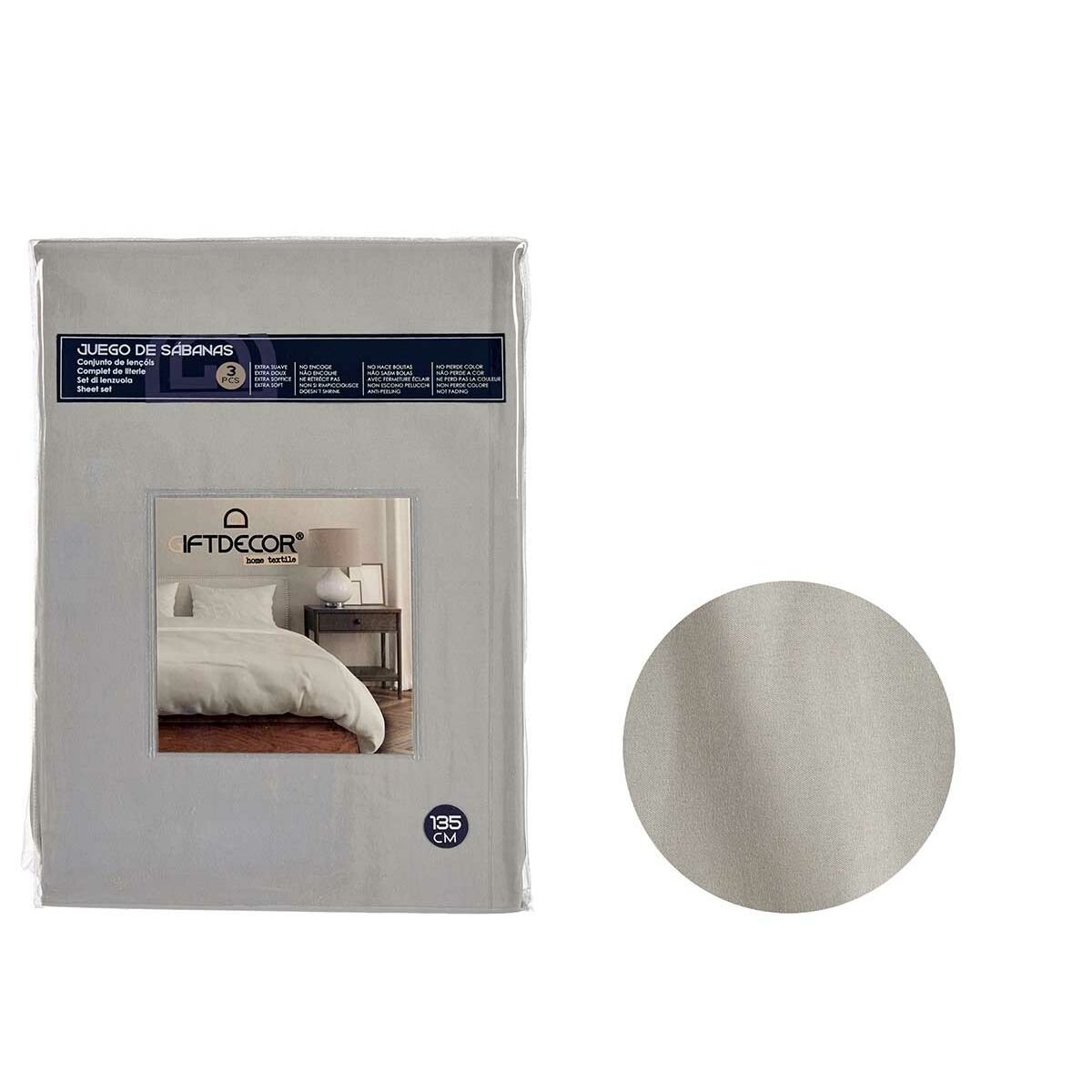Jeu de draps Gift Decor Gris Lit 1,5 personne 3 Pièces