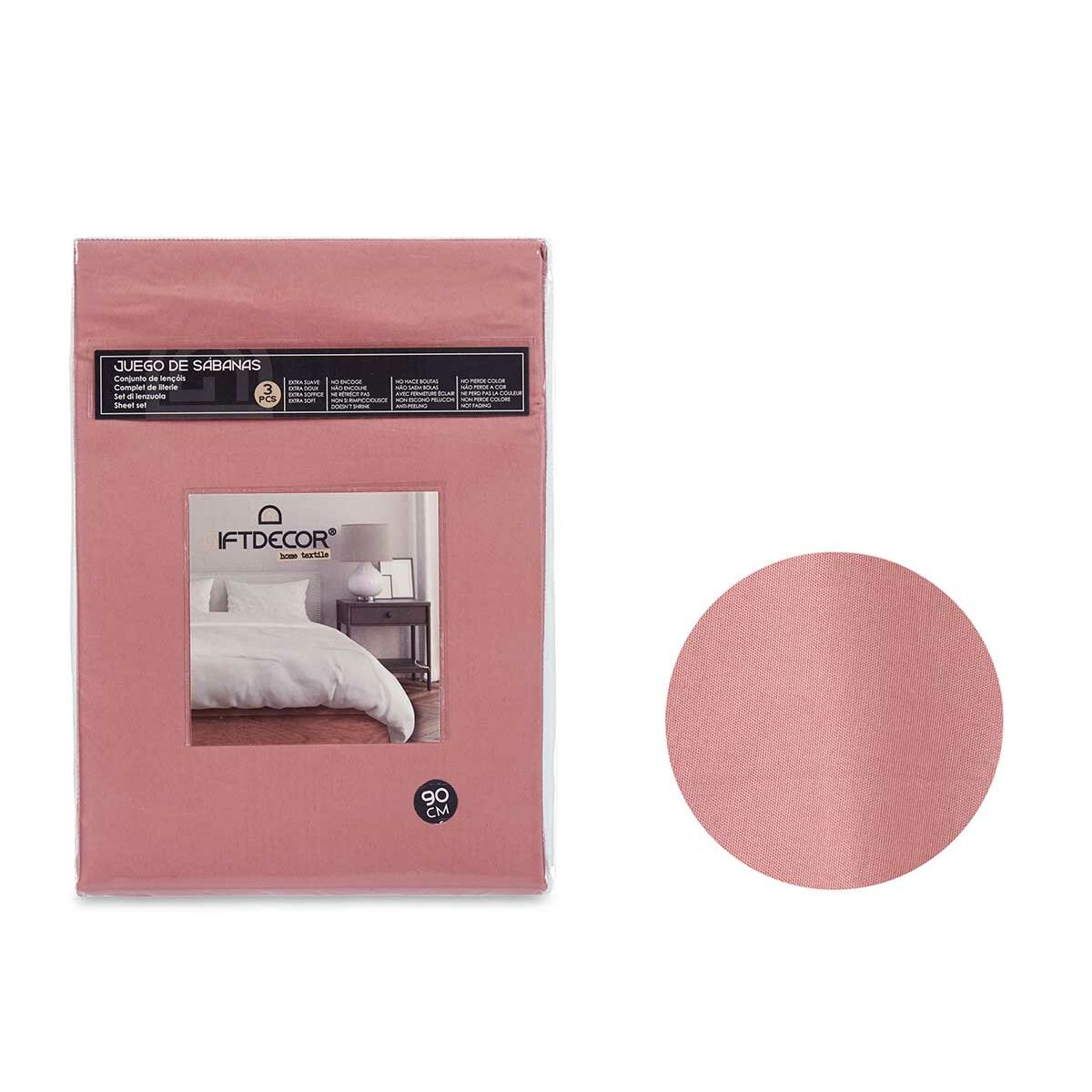 Jeu de draps Gift Decor Rouge Rose Lit 1 personne 3 Pièces