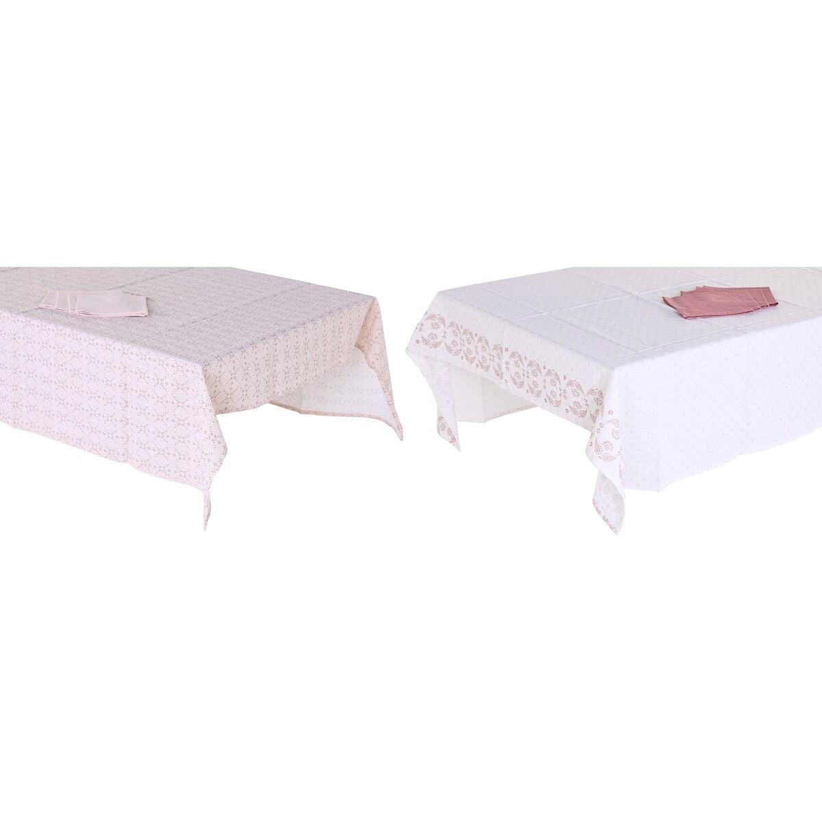 Nappe et serviettes de table DKD Home Decor 150 x 150 cm Rose Blanc (2 Unités)
